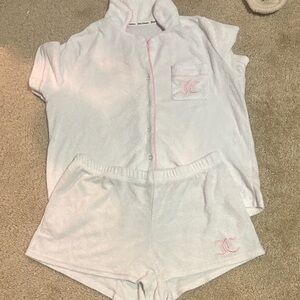 Juicy Couture White Terry Cloth Set with Pink Trim